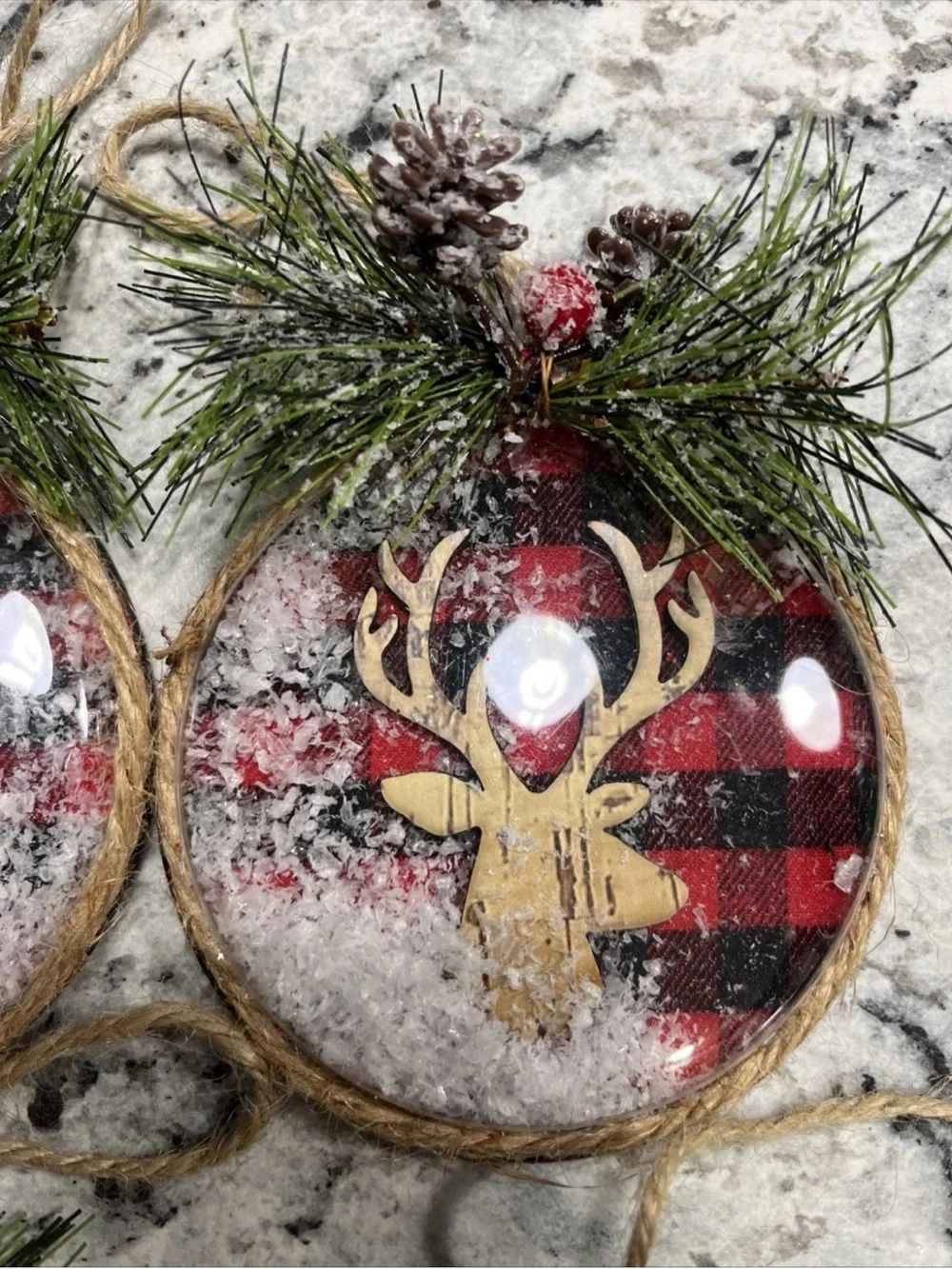 Rustic Red Buffalo Plaid Reindeer Holiday Ornaments - Set of 4